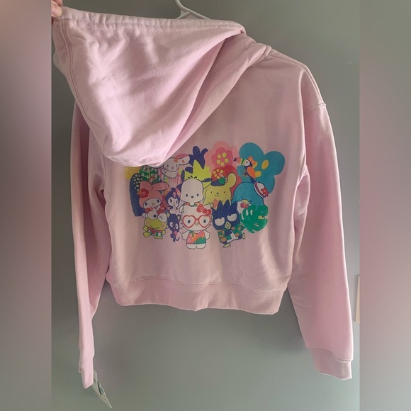 Womens Hello Kitty Pink Long Sleeve Hooded Full Zip Cropped Casual Jacket M - Picture 7 of 9